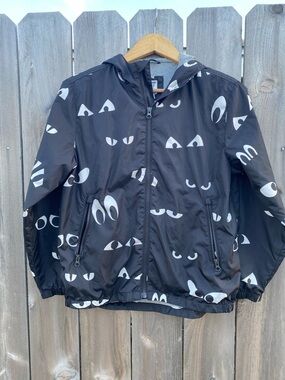 Gap Kids Black Hooded Windbreaker Jacket with White Eye Print